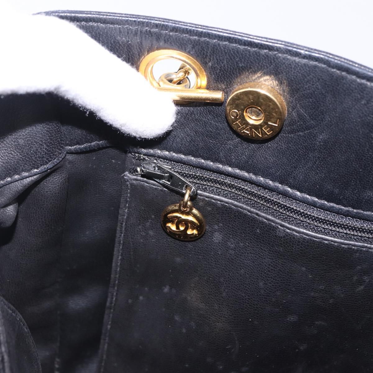 CHANEL Triple Coco Chain Shoulder Tote Bag Leather Black Gold CC Auth 198357
