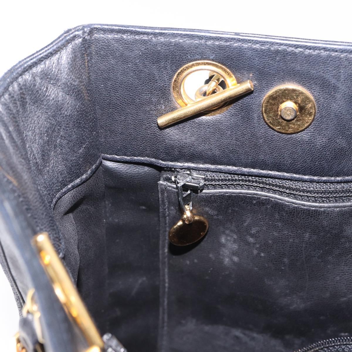 CHANEL Triple Coco Chain Shoulder Tote Bag Leather Black Gold CC Auth 198357