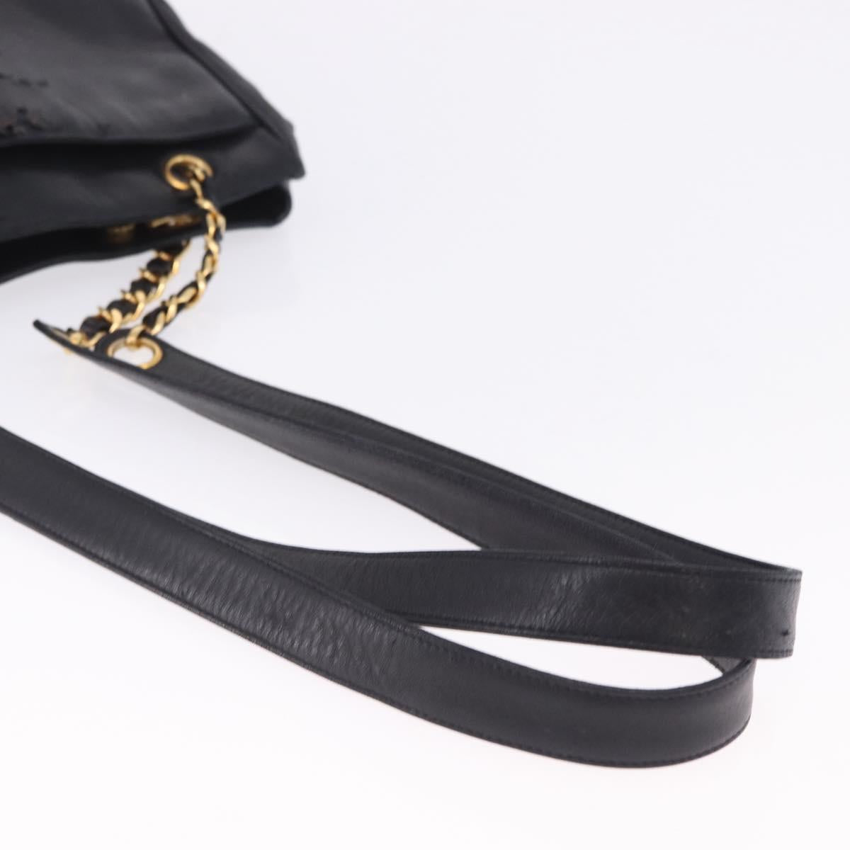 CHANEL Triple Coco Chain Shoulder Tote Bag Leather Black Gold CC Auth 198357