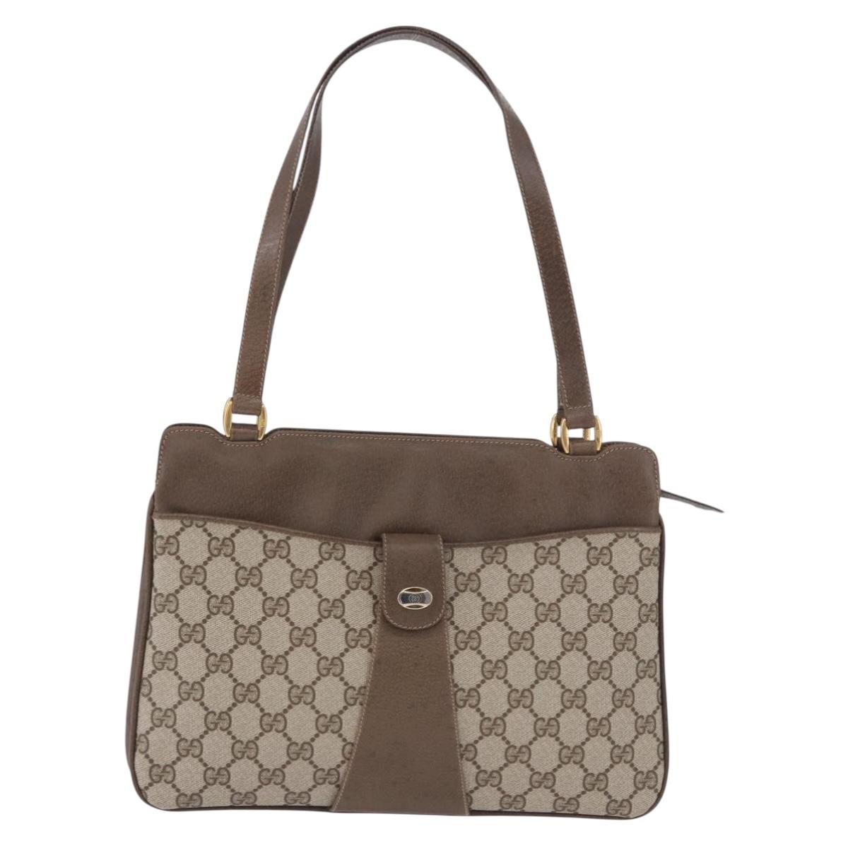 GUCCI GG Supreme Tote Bag PVC Leather Beige Gold Tone 86 02 021 Auth 198358