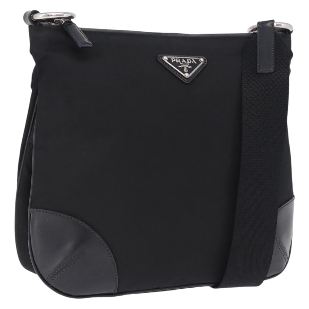 PRADA Shoulder Bag Nylon Black Silver Auth 198359V