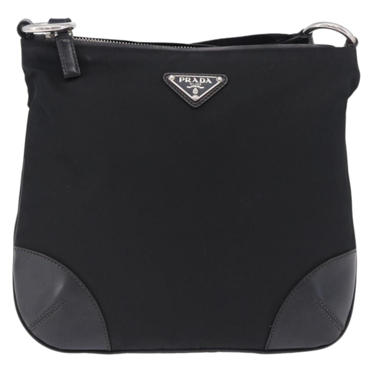 PRADA Shoulder Bag Nylon Black Silver Auth 198359V