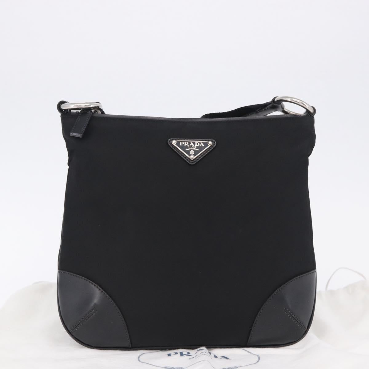 PRADA Shoulder Bag Nylon Black Silver Auth 198359V