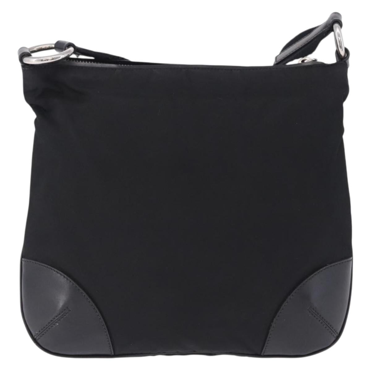 PRADA Shoulder Bag Nylon Black Silver Auth 198359V