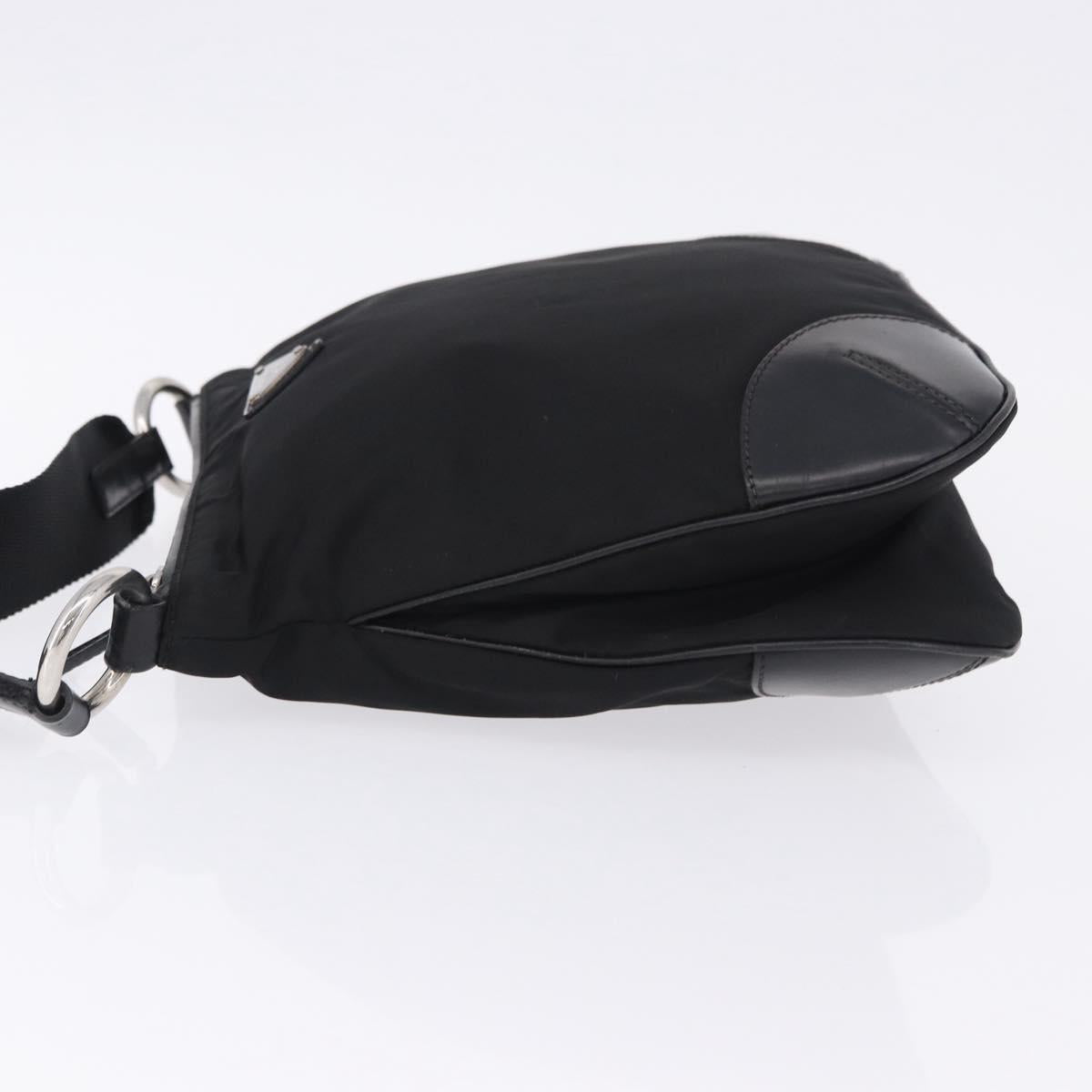 PRADA Shoulder Bag Nylon Black Silver Auth 198359V