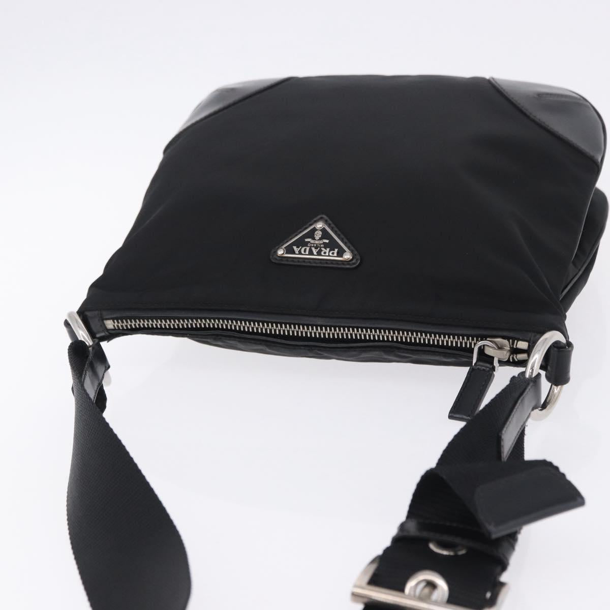 PRADA Shoulder Bag Nylon Black Silver Auth 198359V