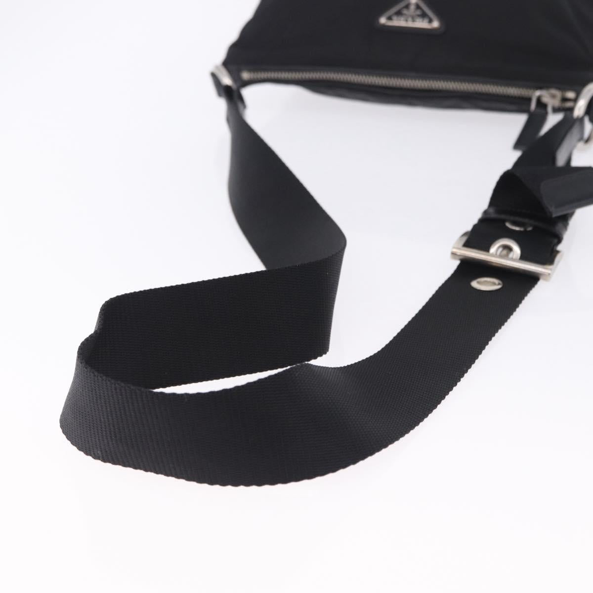 PRADA Shoulder Bag Nylon Black Silver Auth 198359V