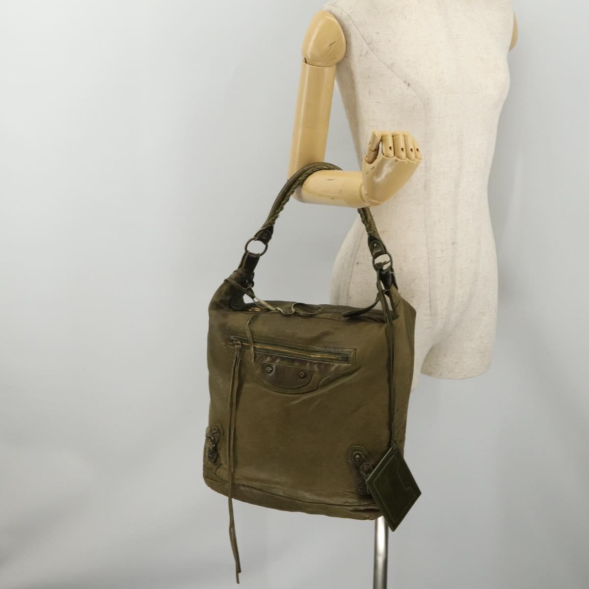 BALENCIAGA The Day Shoulder Bag Leather Khaki 140442 Auth 198360