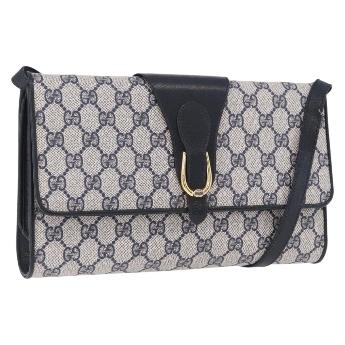 GUCCI GG Supreme Shoulder Bag PVC Leather Navy Gold Tone 904 02 050 Auth 198361