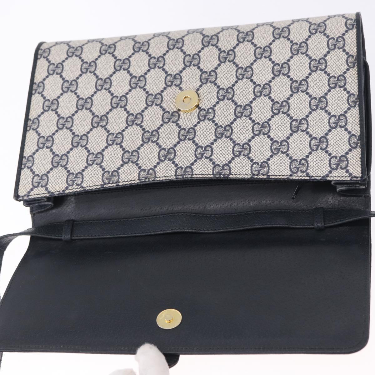 GUCCI GG Supreme Shoulder Bag PVC Leather Navy Gold Tone 904 02 050 Auth 198361