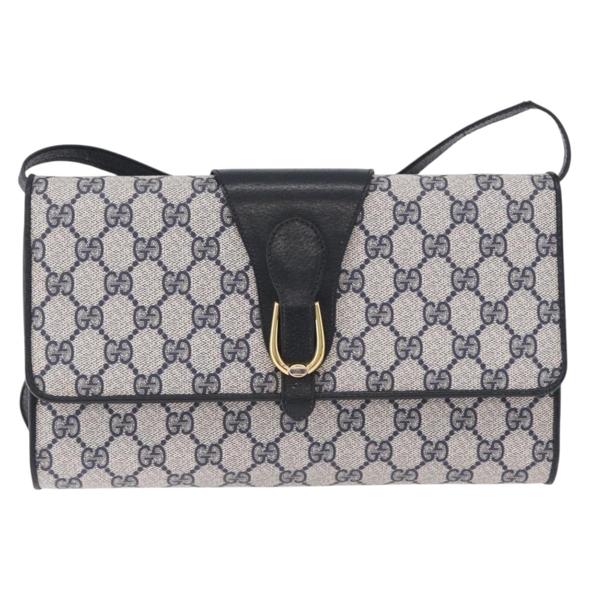 GUCCI GG Supreme Shoulder Bag PVC Leather Navy Gold Tone 904 02 050 Auth 198361