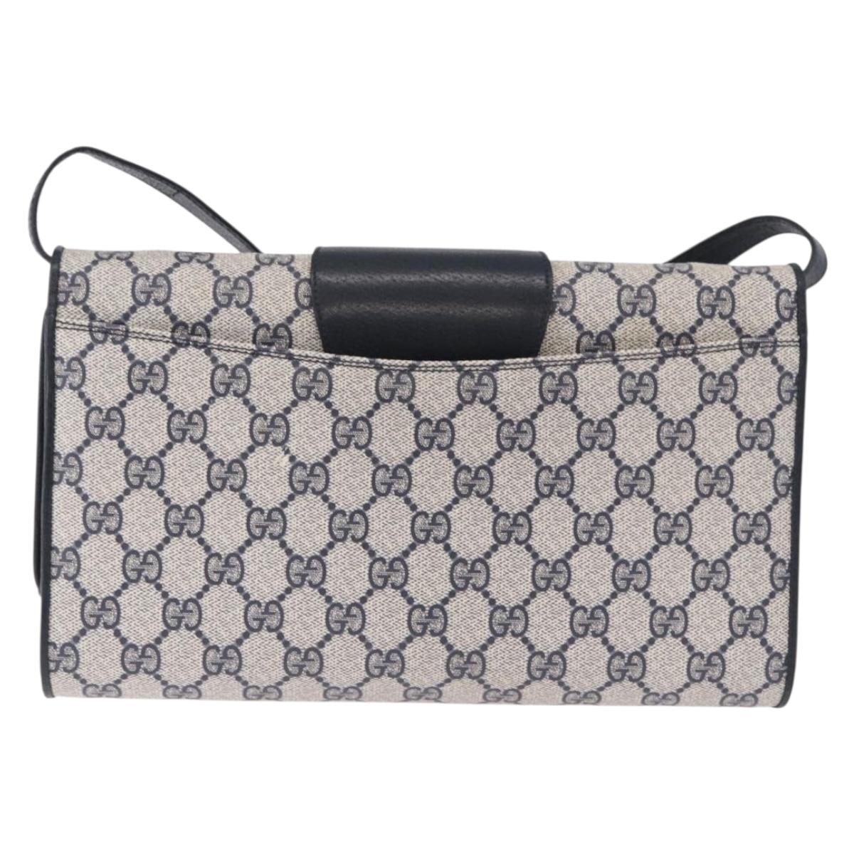 GUCCI GG Supreme Shoulder Bag PVC Leather Navy Gold Tone 904 02 050 Auth 198361