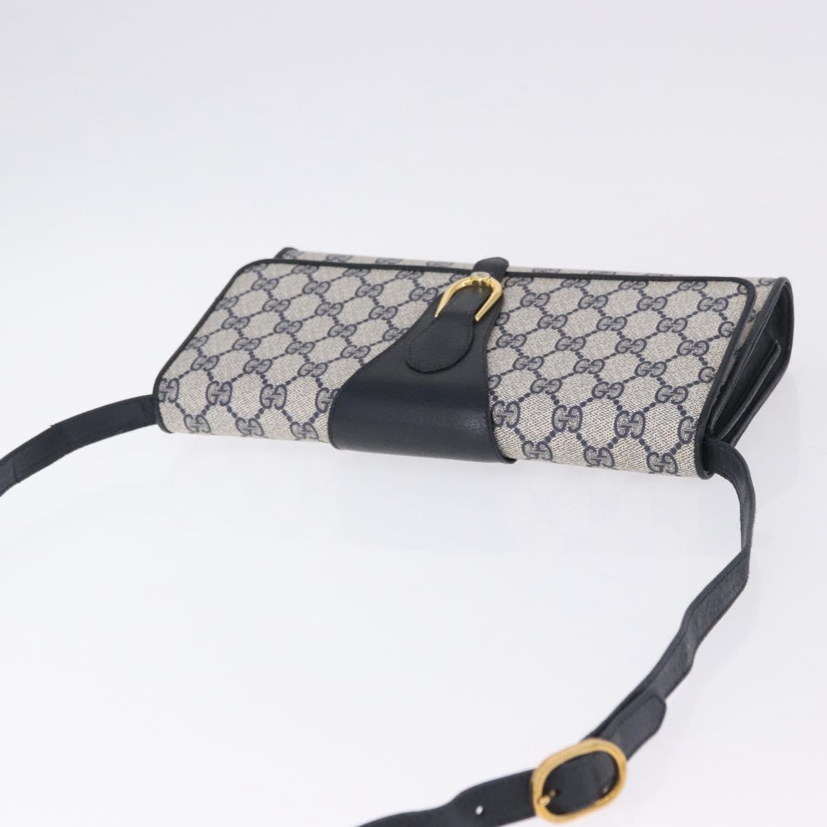GUCCI GG Supreme Shoulder Bag PVC Leather Navy Gold Tone 904 02 050 Auth 198361