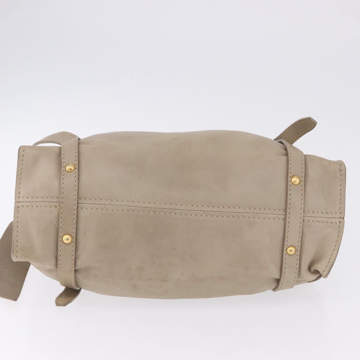 Miu Miu Tote Bag Leather Beige Gold Tone Auth 198364A