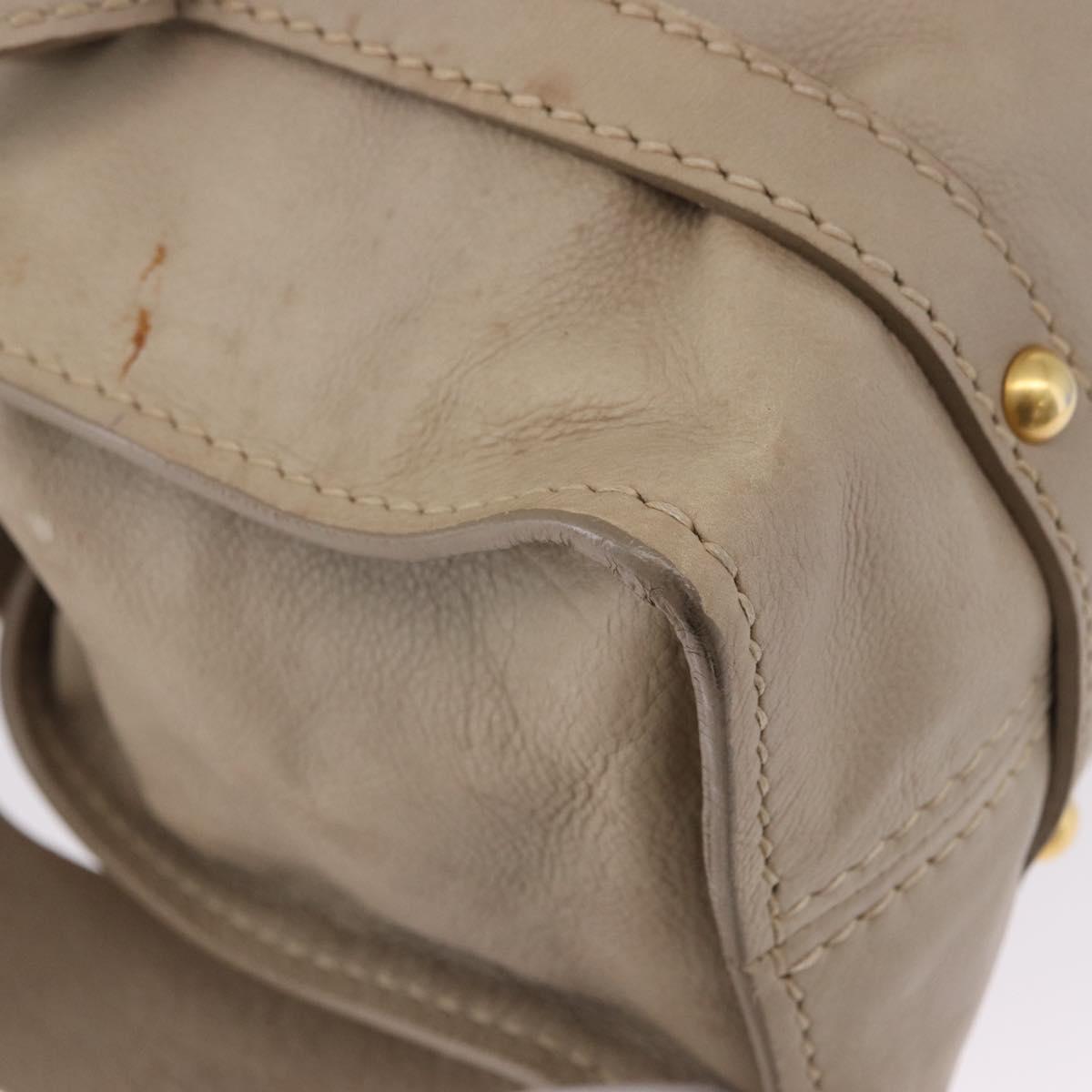 Miu Miu Tote Bag Leather Beige Gold Tone Auth 198364A