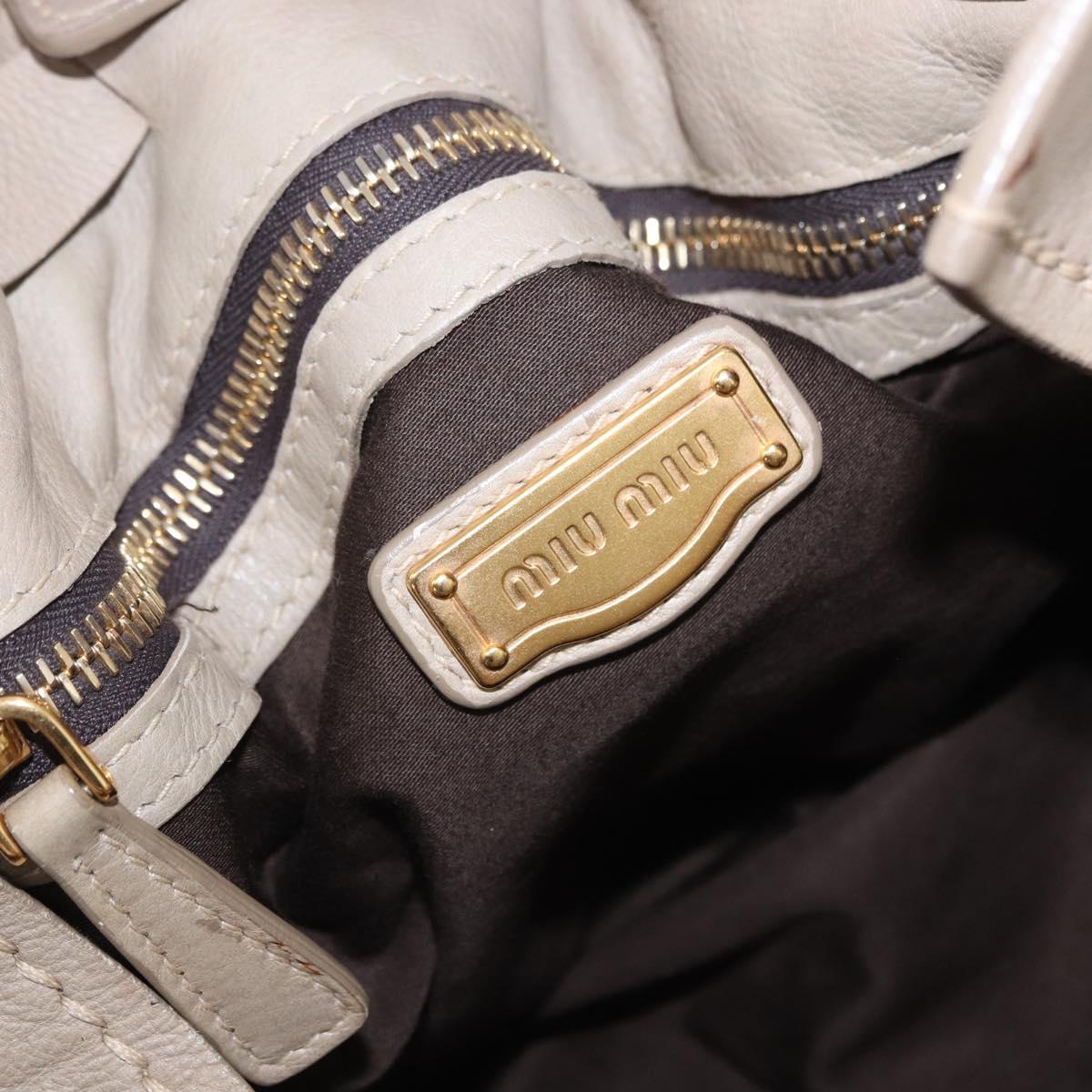 Miu Miu Tote Bag Leather Beige Gold Tone Auth 198364A