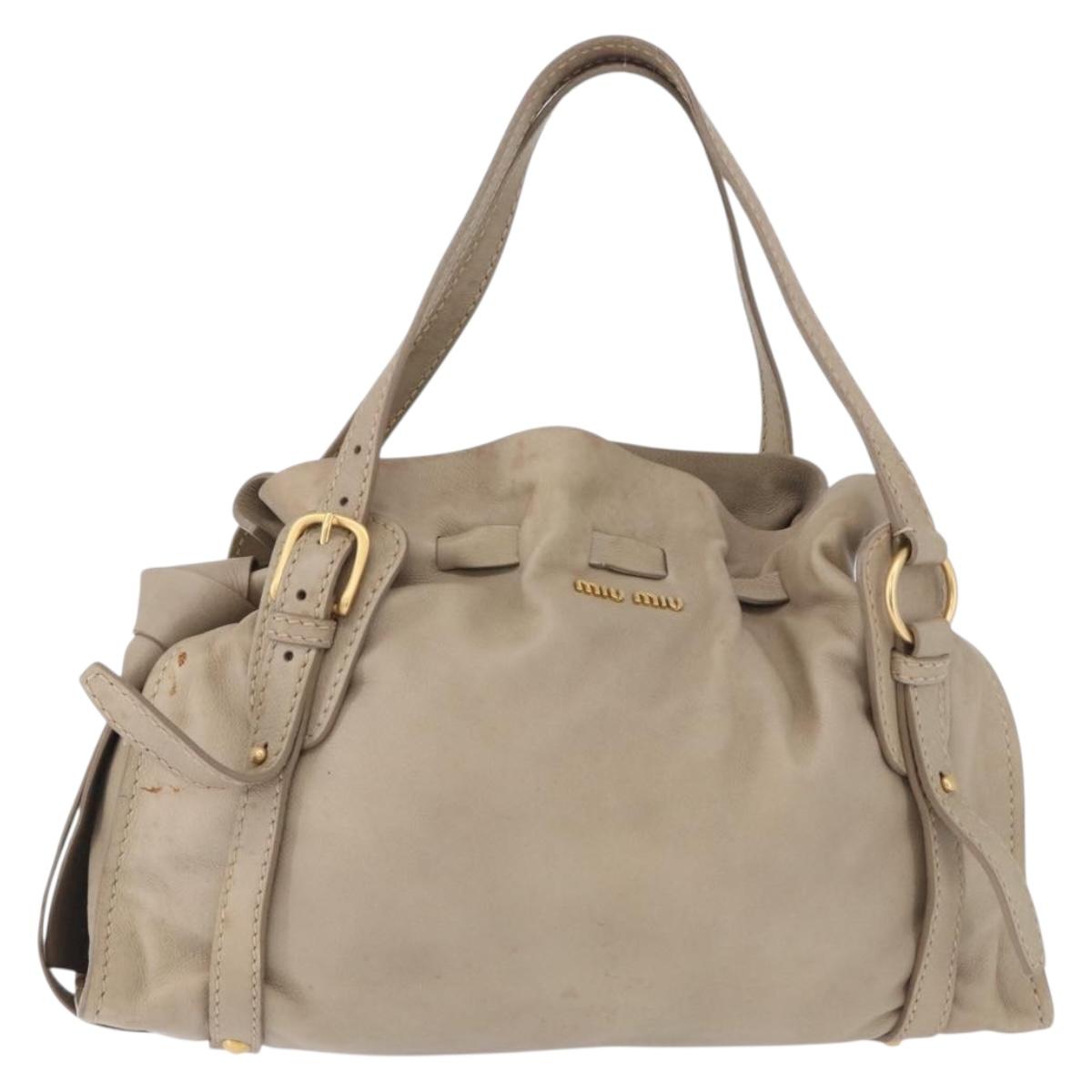 Miu Miu Tote Bag Leather Beige Gold Tone Auth 198364A