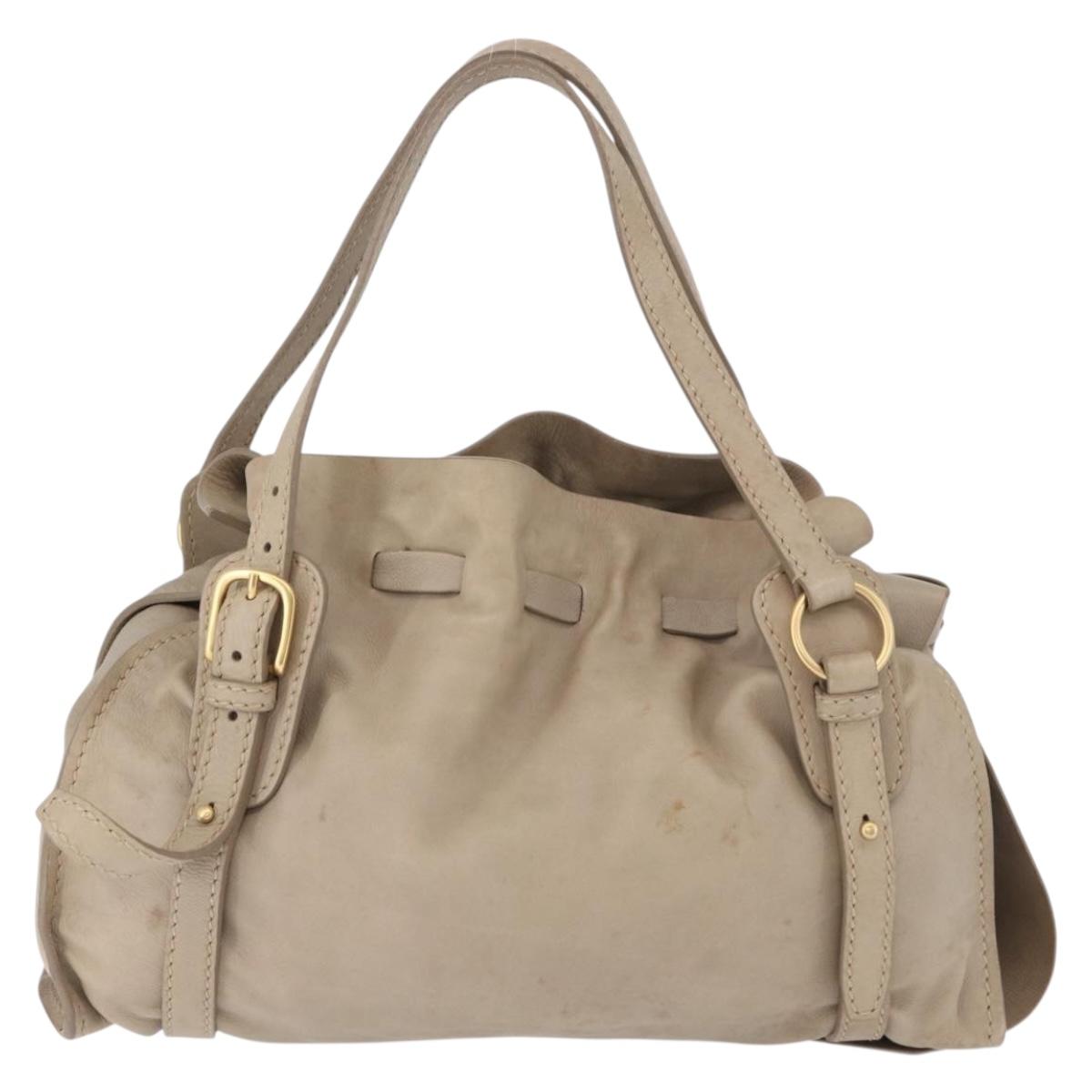 Miu Miu Tote Bag Leather Beige Gold Tone Auth 198364A