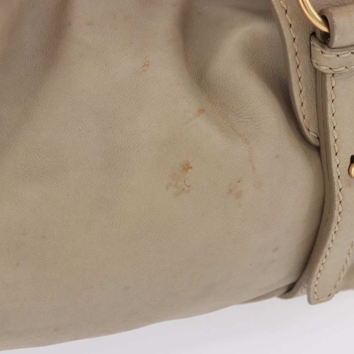 Miu Miu Tote Bag Leather Beige Gold Tone Auth 198364A