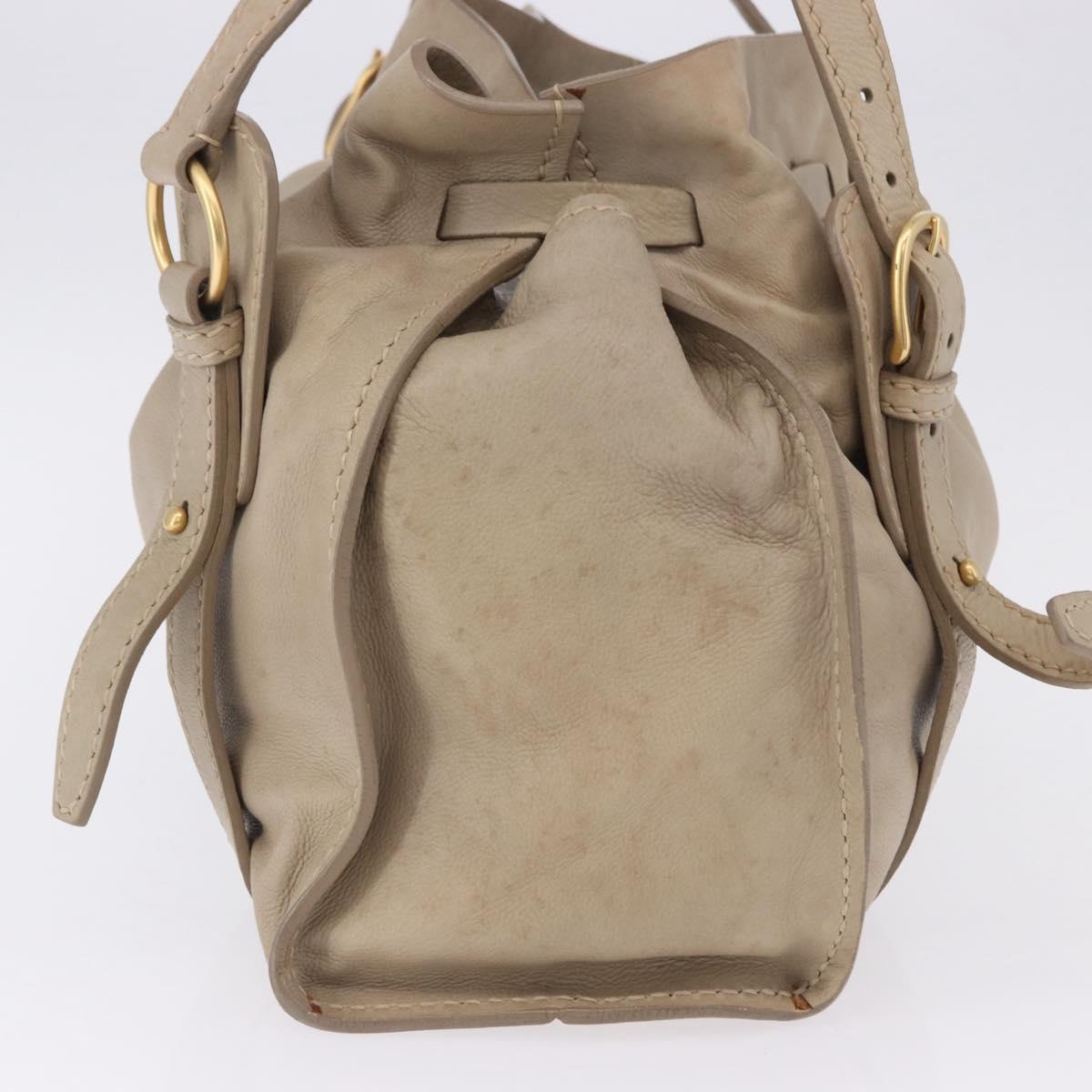 Miu Miu Tote Bag Leather Beige Gold Tone Auth 198364A