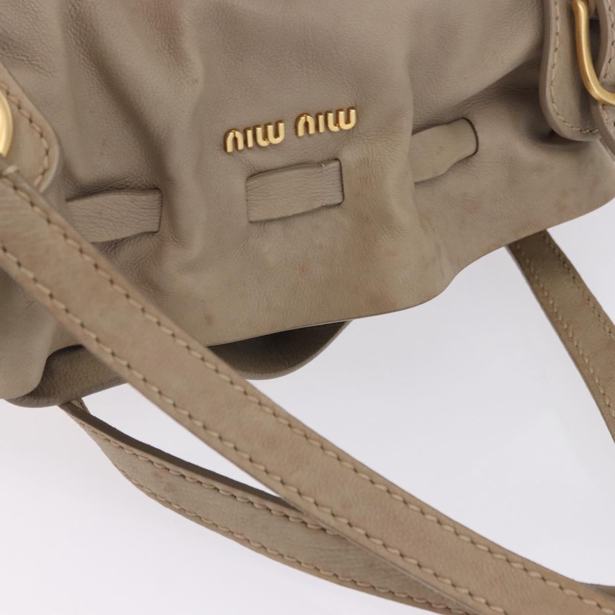 Miu Miu Tote Bag Leather Beige Gold Tone Auth 198364A