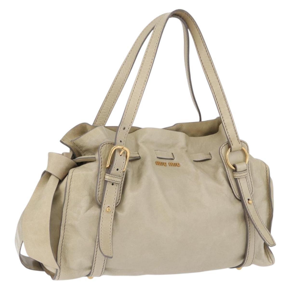 Miu Miu Tote Bag Vitello Lux Leather Beige Gold Auth 198369M