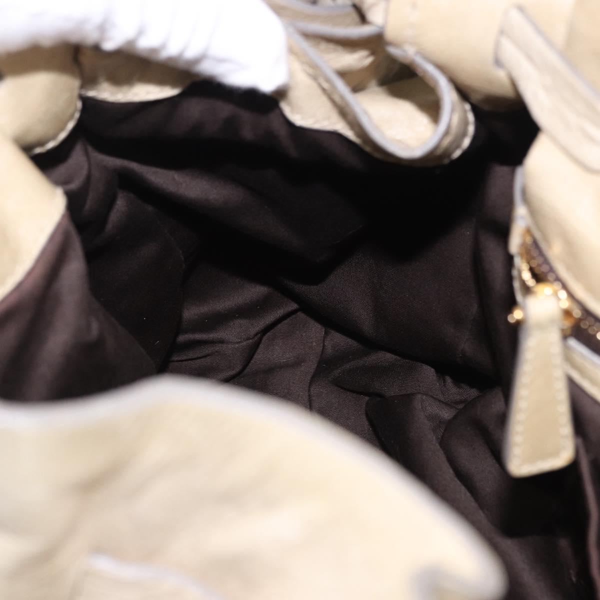 Miu Miu Tote Bag Vitello Lux Leather Beige Gold Auth 198369M