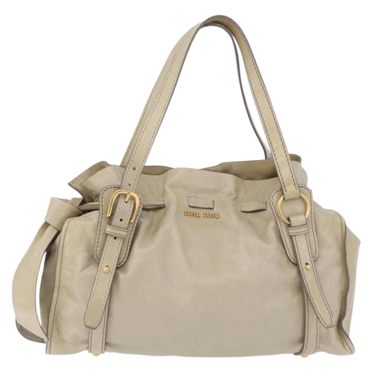 Miu Miu Tote Bag Vitello Lux Leather Beige Gold Auth 198369M