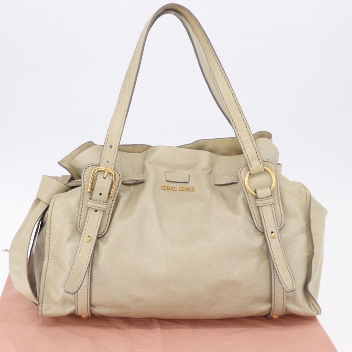 Miu Miu Tote Bag Vitello Lux Leather Beige Gold Auth 198369M