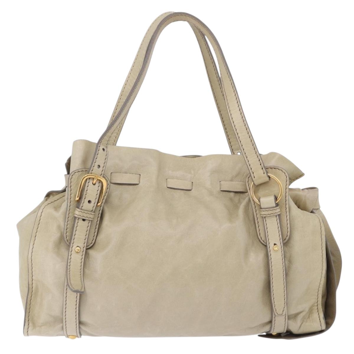Miu Miu Tote Bag Vitello Lux Leather Beige Gold Auth 198369M
