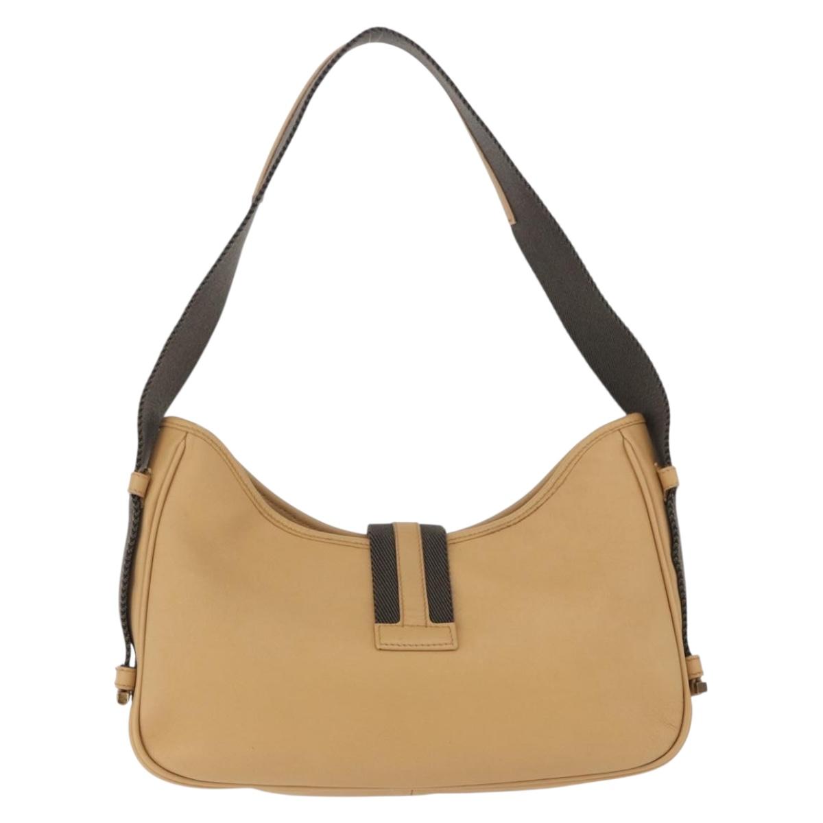GUCCI Jackie Shoulder Bag Leather Beige Gold Tone 92786 Auth 198372A
