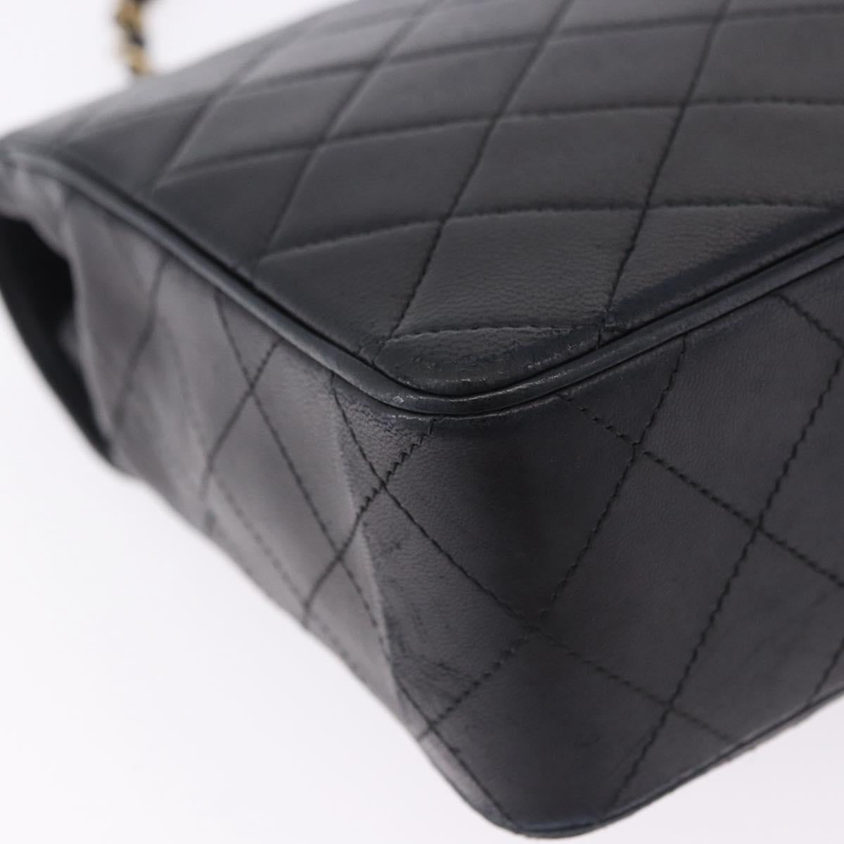 CHANEL Matelasse Chain Shoulder Bag Lamb Skin Black Gold Tone CC Auth 198373V
