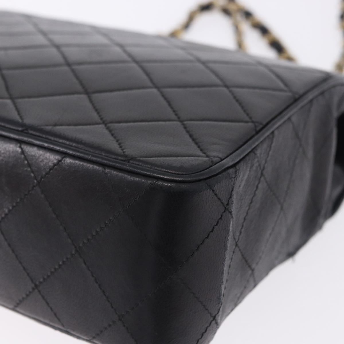 CHANEL Matelasse Chain Shoulder Bag Lamb Skin Black Gold Tone CC Auth 198373V