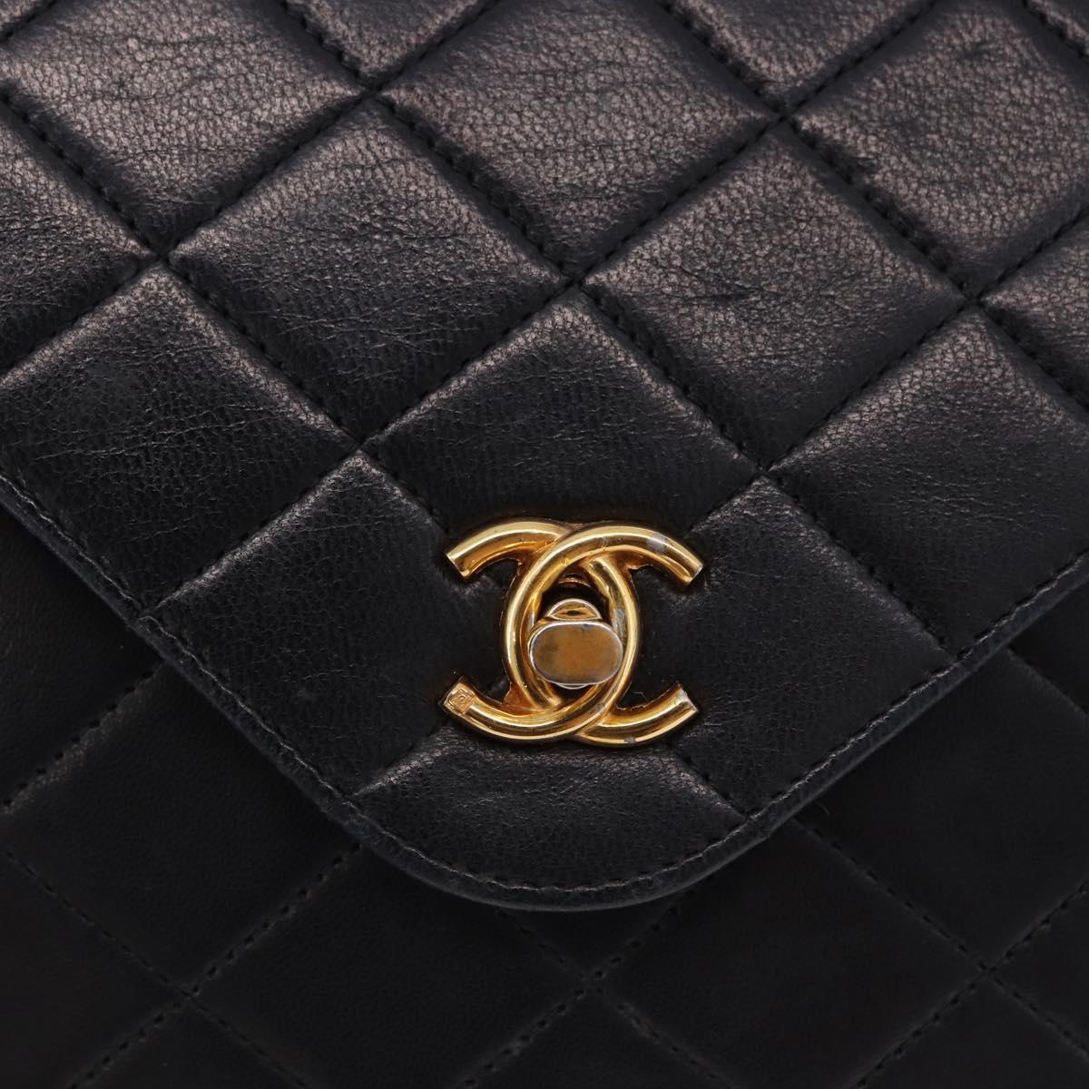 CHANEL Matelasse Chain Shoulder Bag Lamb Skin Black Gold Tone CC Auth 198373V