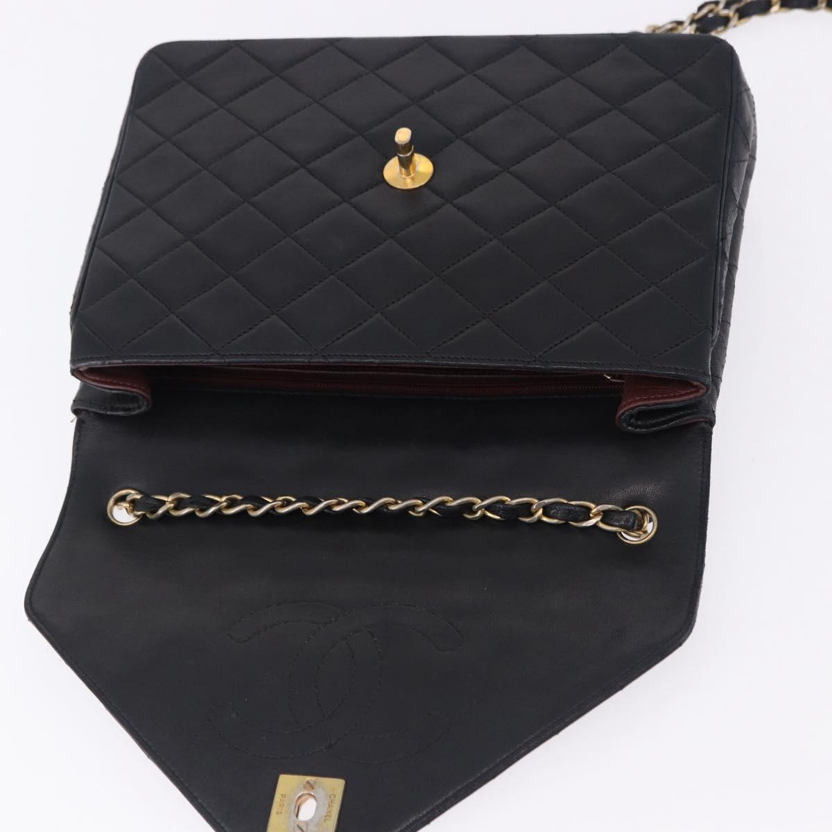 CHANEL Matelasse Chain Shoulder Bag Lamb Skin Black Gold Tone CC Auth 198373V
