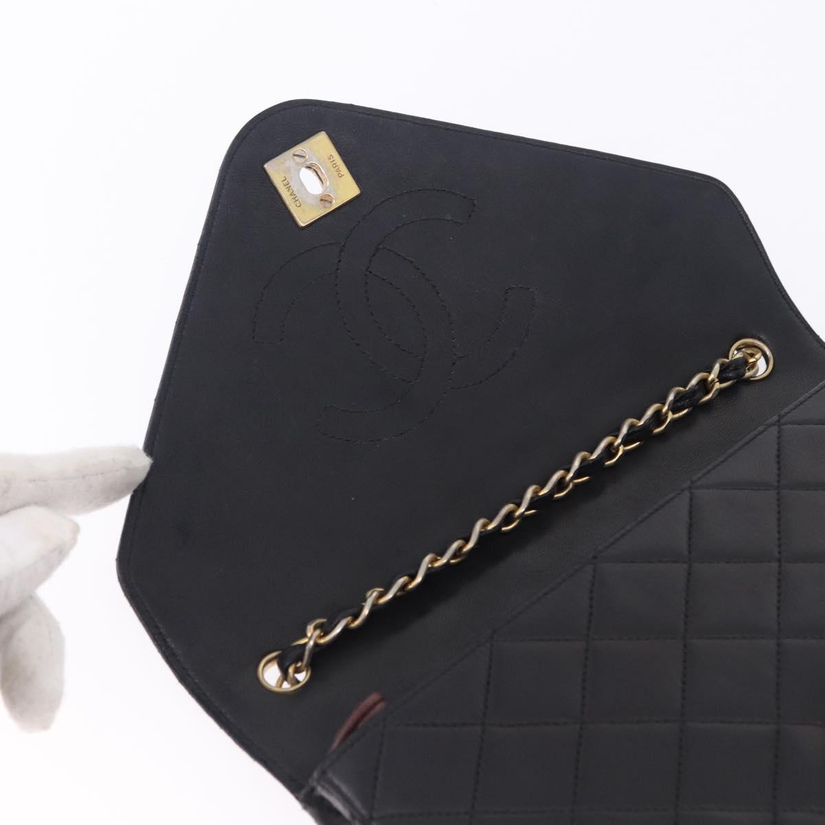 CHANEL Matelasse Chain Shoulder Bag Lamb Skin Black Gold Tone CC Auth 198373V