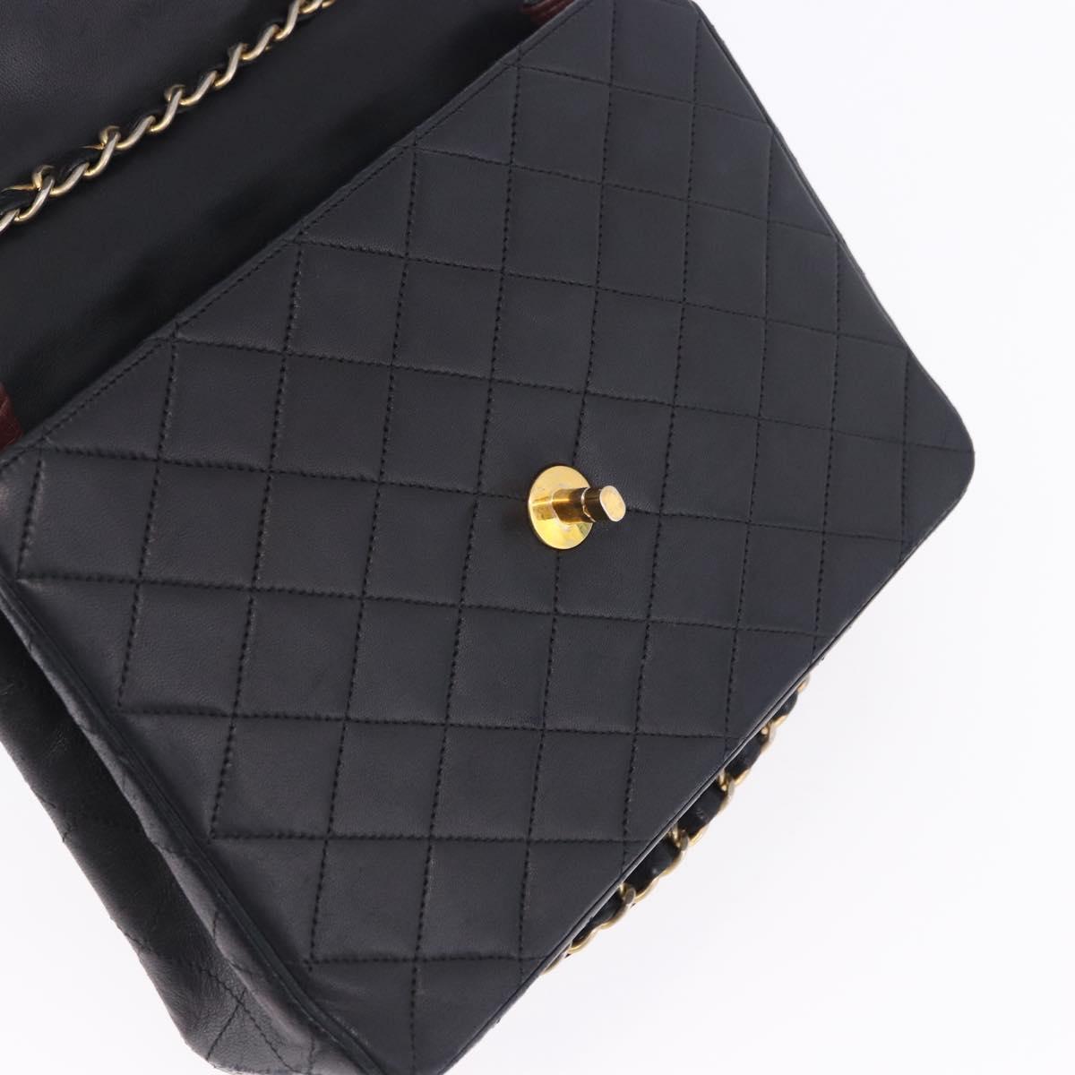 CHANEL Matelasse Chain Shoulder Bag Lamb Skin Black Gold Tone CC Auth 198373V