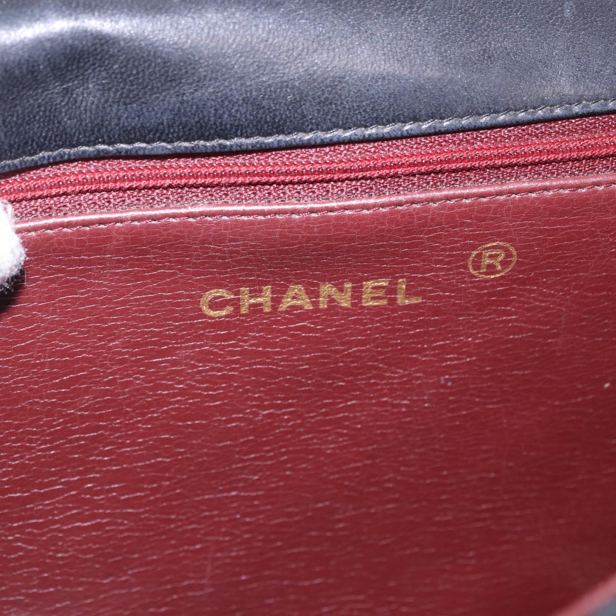 CHANEL Matelasse Chain Shoulder Bag Lamb Skin Black Gold Tone CC Auth 198373V