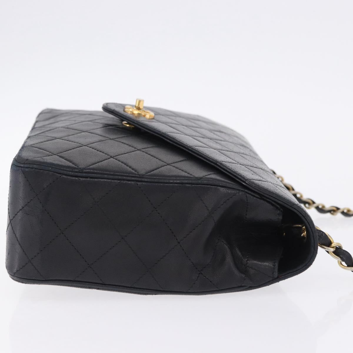 CHANEL Matelasse Chain Shoulder Bag Lamb Skin Black Gold Tone CC Auth 198373V