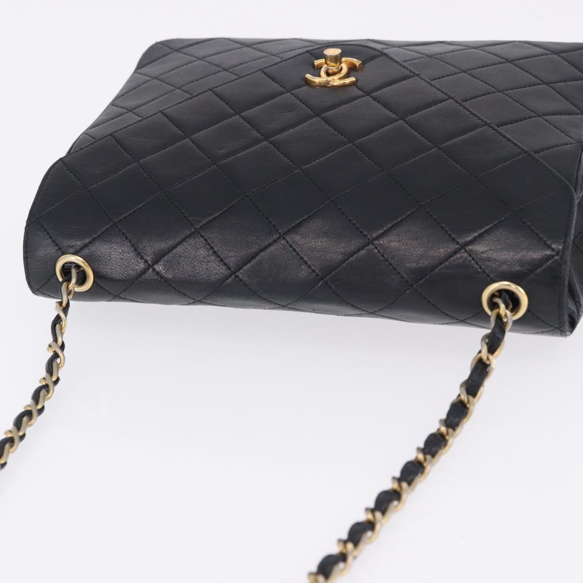 CHANEL Matelasse Chain Shoulder Bag Lamb Skin Black Gold Tone CC Auth 198373V