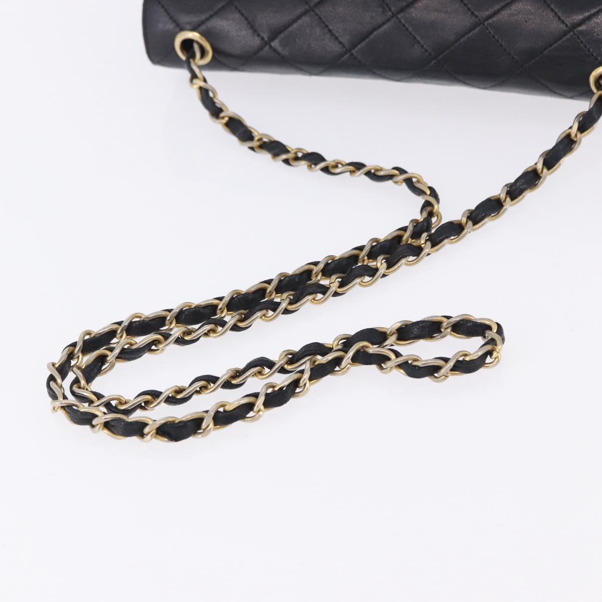CHANEL Matelasse Chain Shoulder Bag Lamb Skin Black Gold Tone CC Auth 198373V