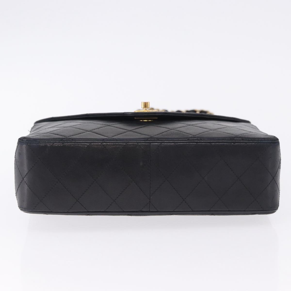 CHANEL Matelasse Chain Shoulder Bag Lamb Skin Black Gold Tone CC Auth 198373V