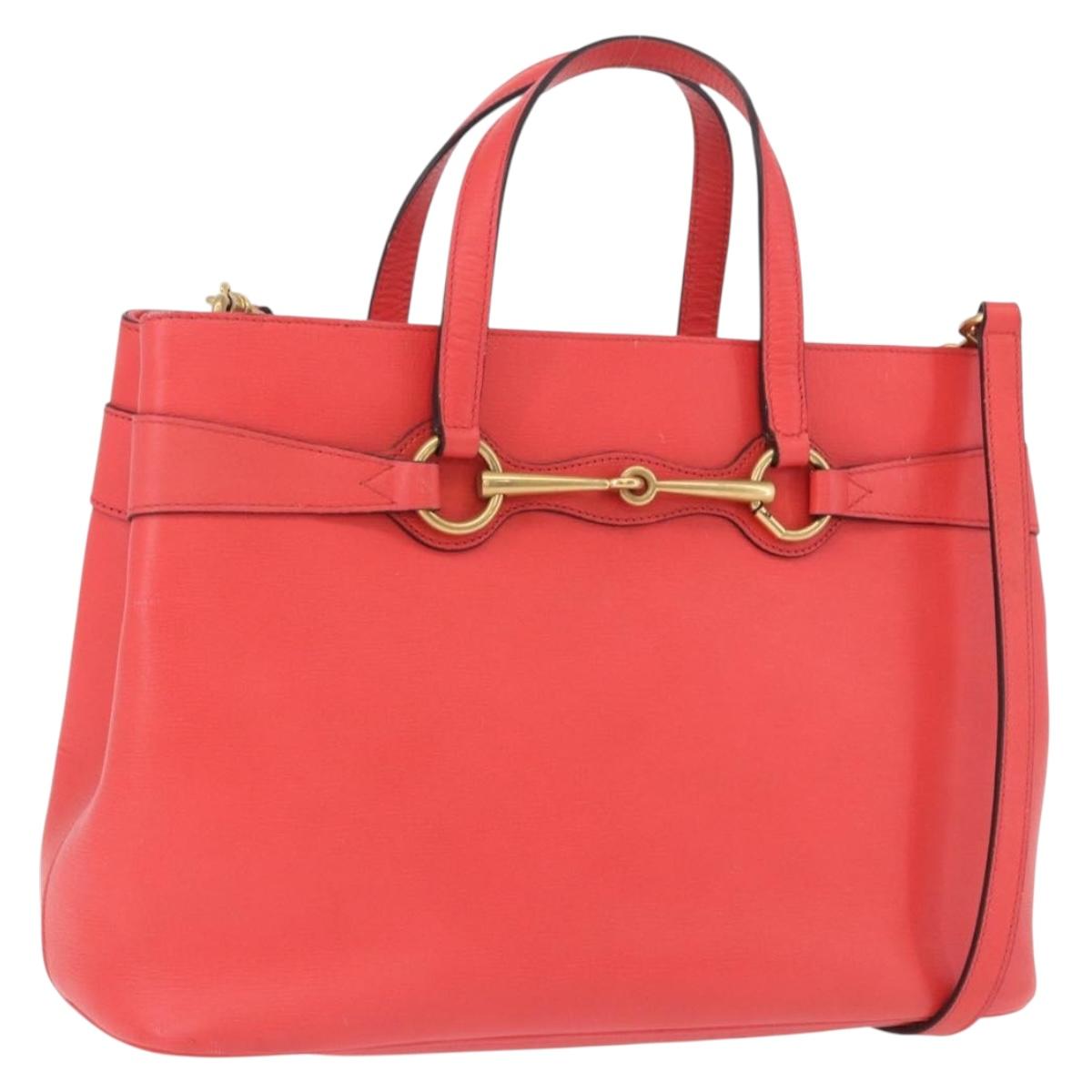 GUCCI Hand Bag Leather 2way Red Gold 319795 Auth 198375V