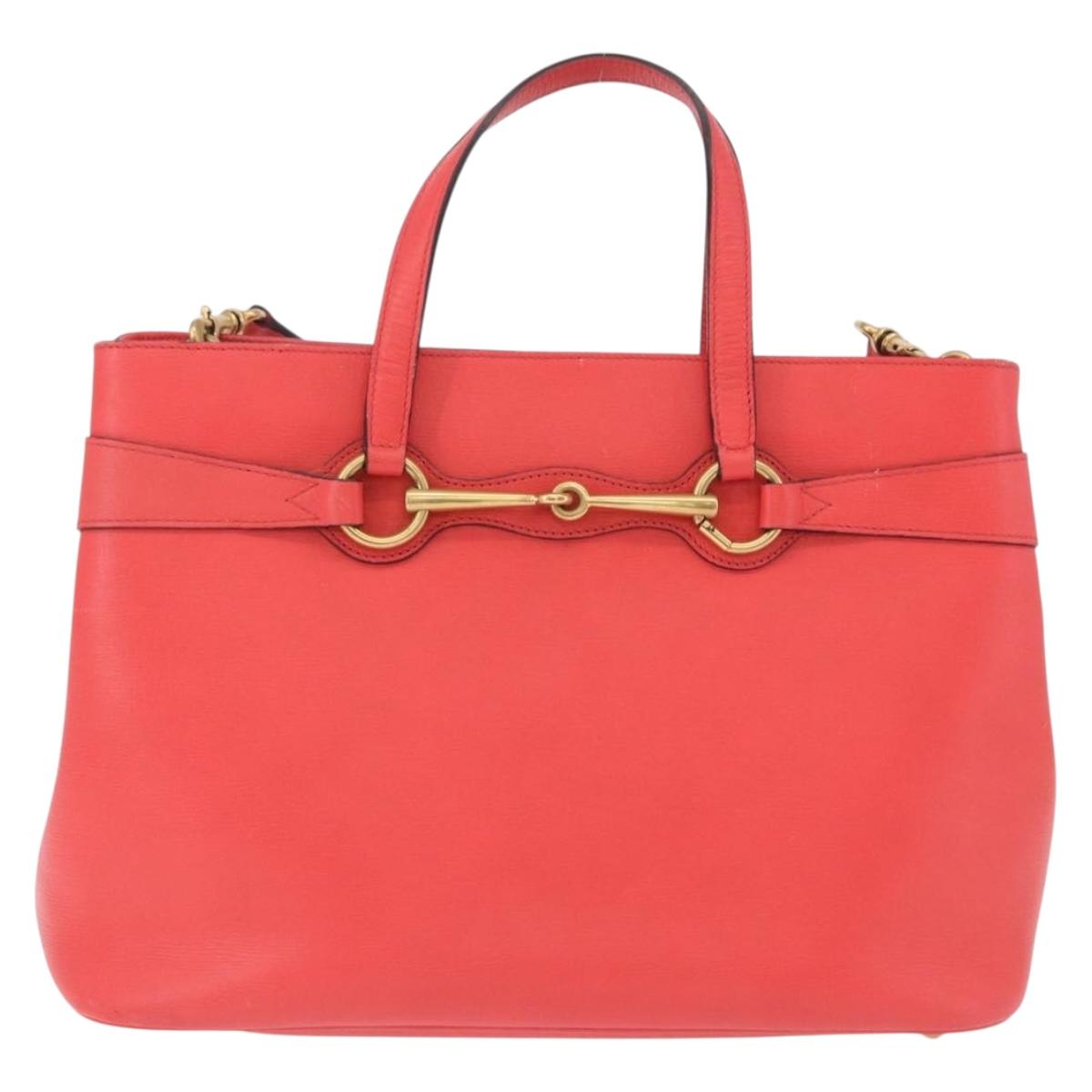 GUCCI Hand Bag Leather 2way Red Gold 319795 Auth 198375V