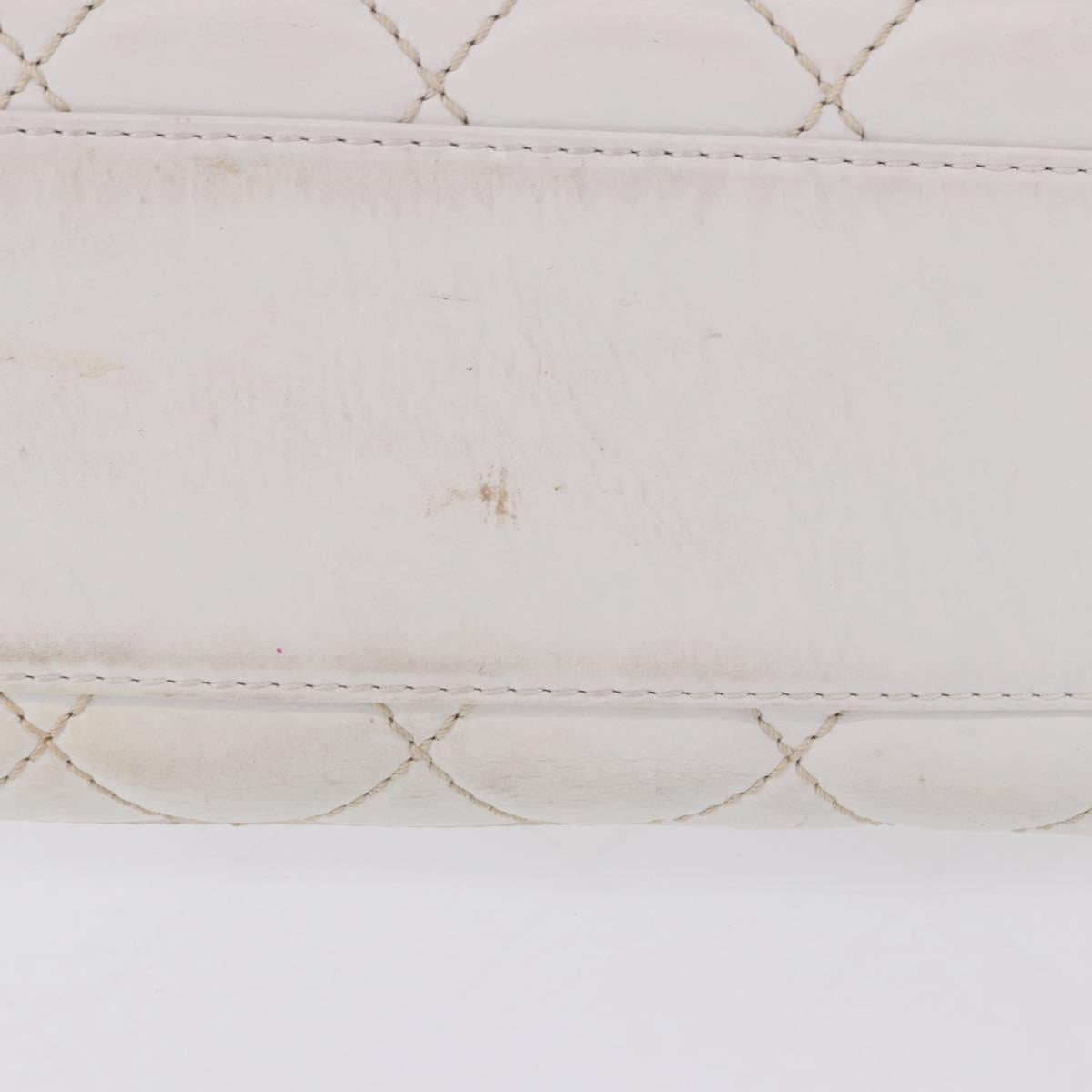 CHANEL Wild Stitch Hand Bag Leather White Gold Tone CC Auth 198377A