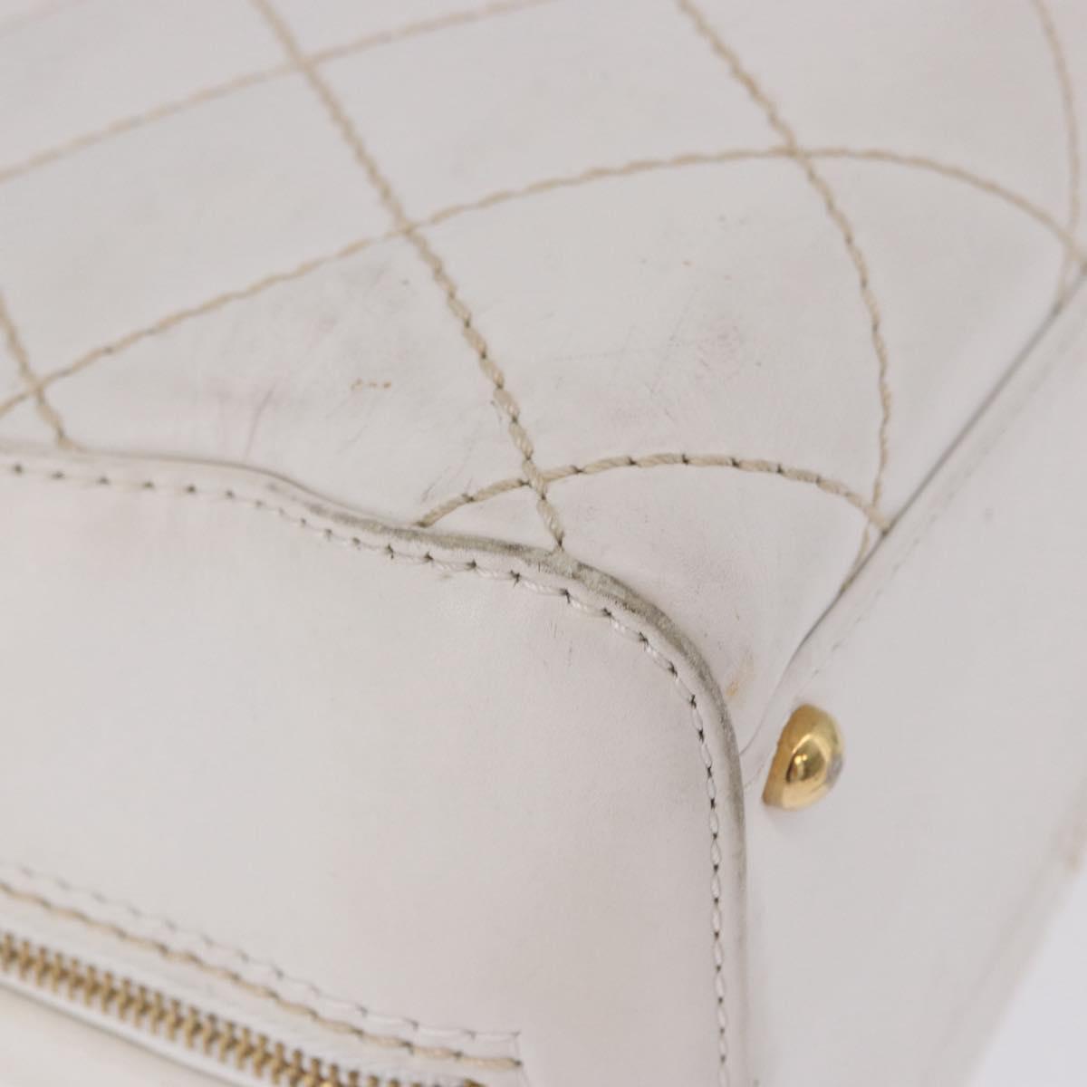 CHANEL Wild Stitch Hand Bag Leather White Gold Tone CC Auth 198377A