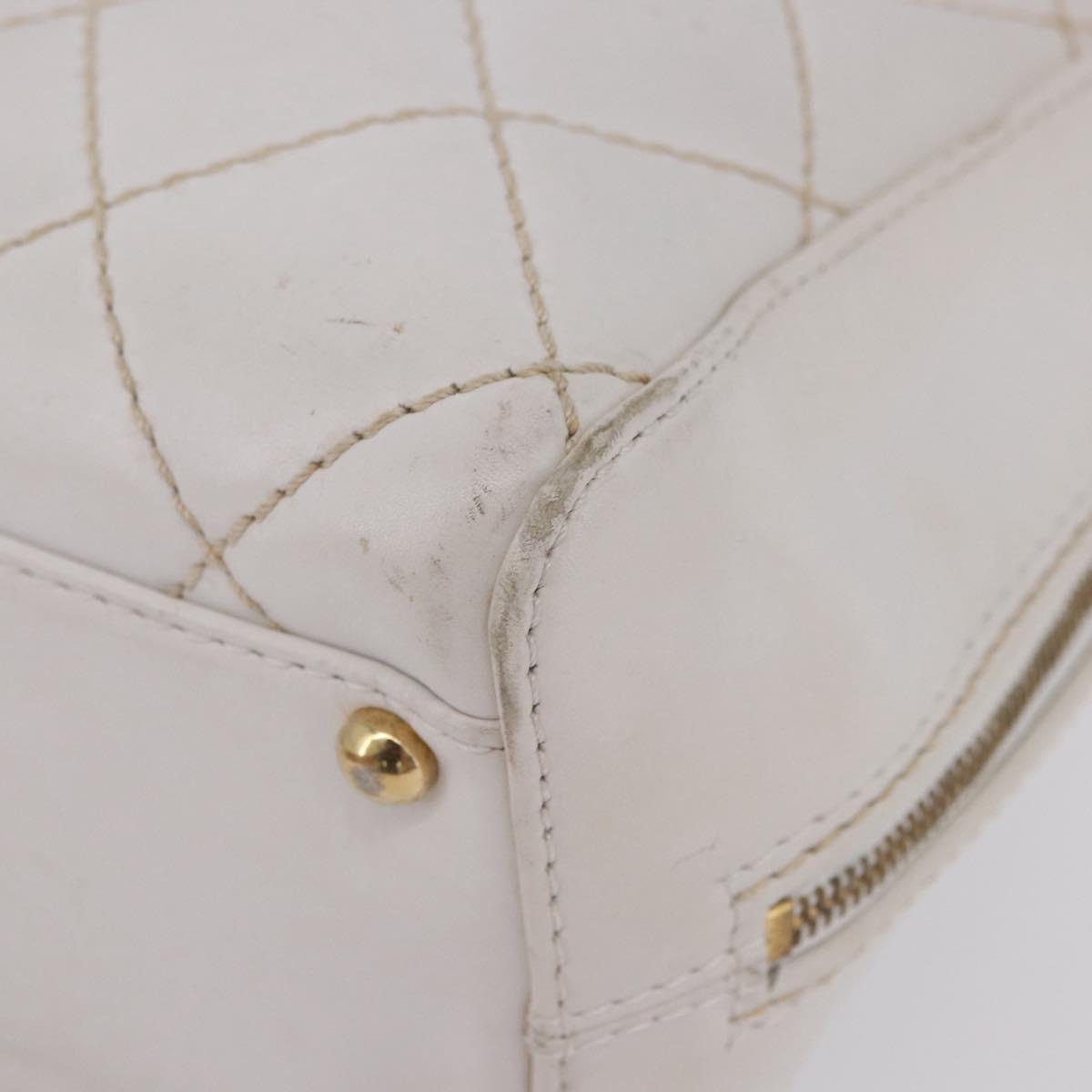 CHANEL Wild Stitch Hand Bag Leather White Gold Tone CC Auth 198377A