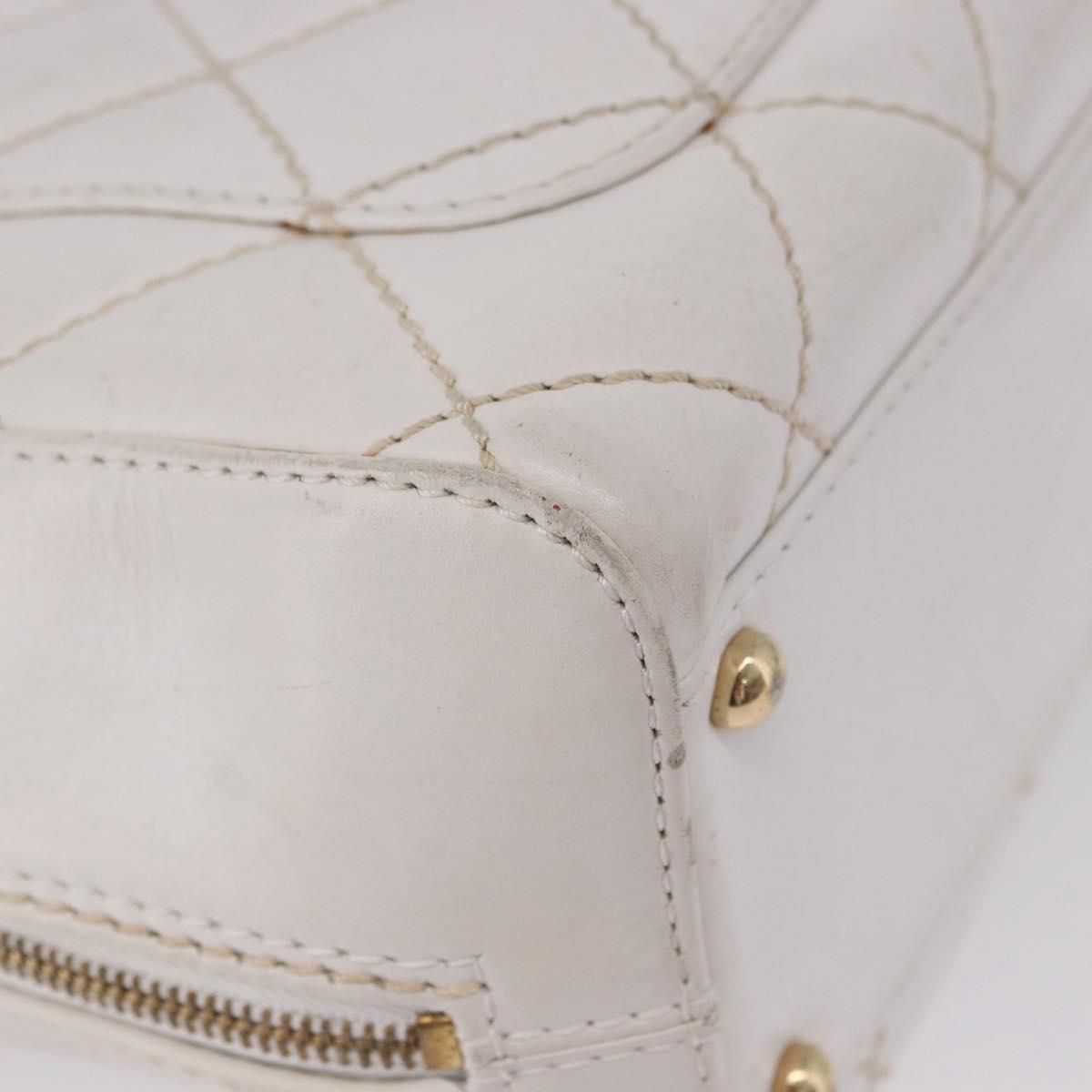 CHANEL Wild Stitch Hand Bag Leather White Gold Tone CC Auth 198377A