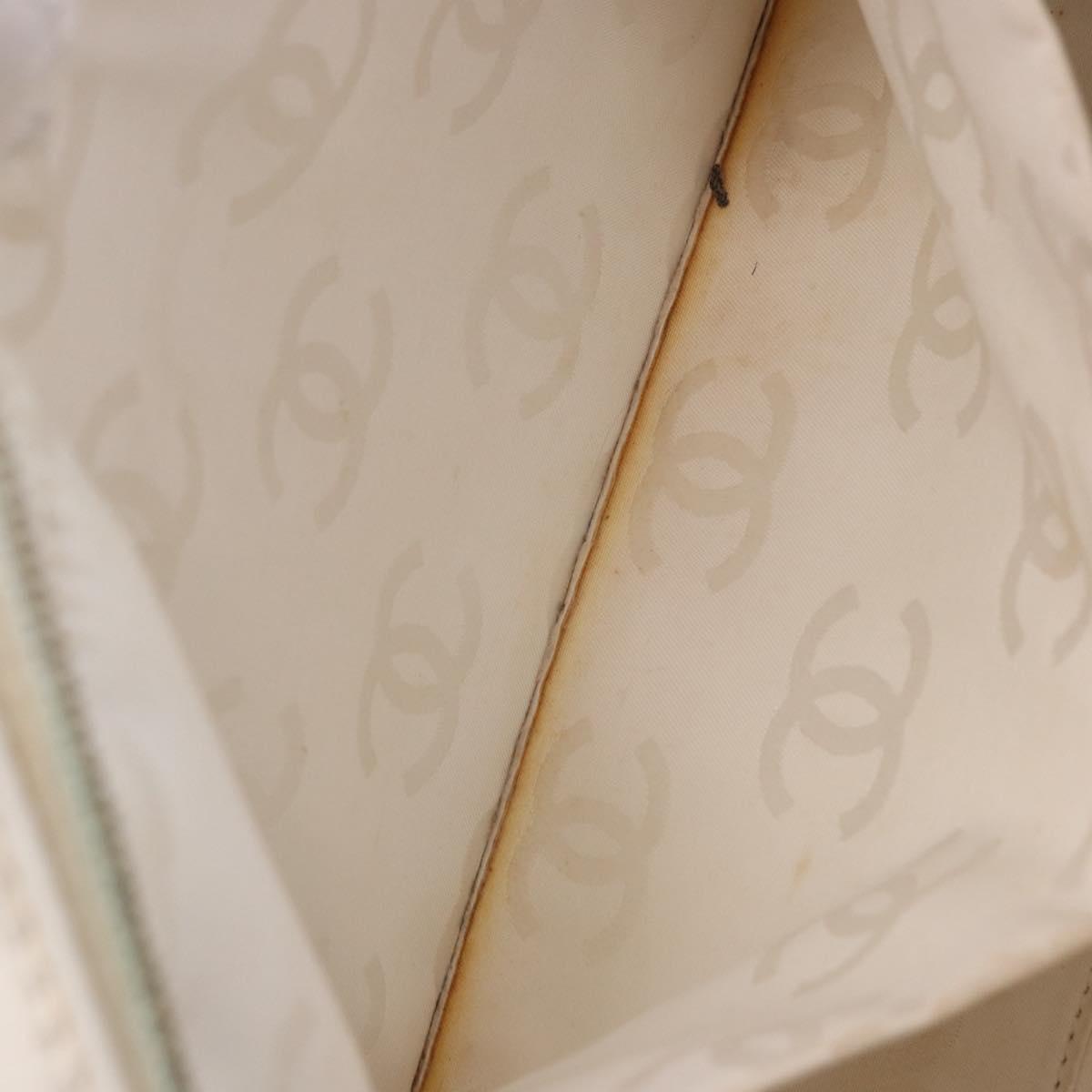 CHANEL Wild Stitch Hand Bag Leather White Gold Tone CC Auth 198377A