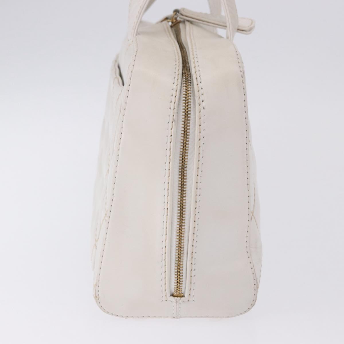 CHANEL Wild Stitch Hand Bag Leather White Gold Tone CC Auth 198377A